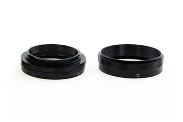 close-up pair of black rings for the lens on an isolated background