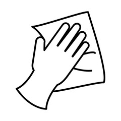cleaning glove with tissue icon, line style