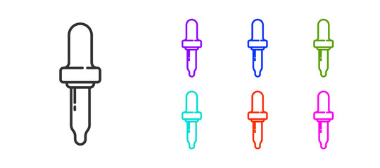 Black line Pipette icon isolated on white background. Element of medical, chemistry lab equipment. Pipette with drop. Medicine symbol. Set icons colorful. Vector Illustration.