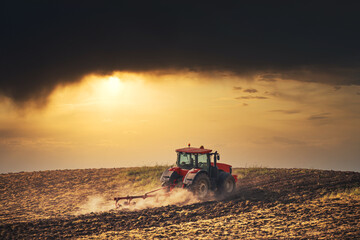 Naklejka premium Tractor plowing the fields