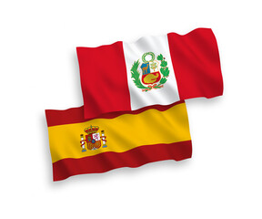 Flags of Peru and Spain on a white background