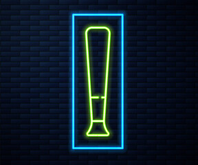 Glowing neon line Baseball bat icon isolated on brick wall background. Sport equipment. Vector Illustration.