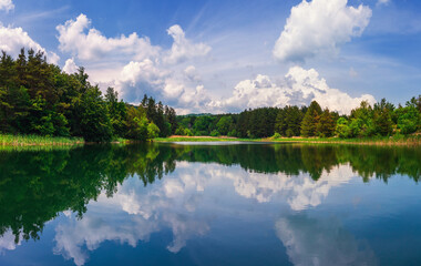 Panoramic view on mountain lake