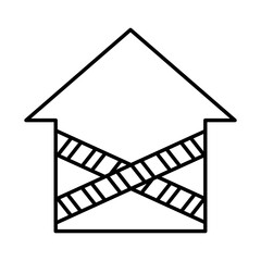 house shape with crossed prevention tapes, line style