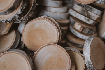 background from birch trunk cut into oval pieces