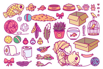 vector toys set for cats. Cute cartoon collectin