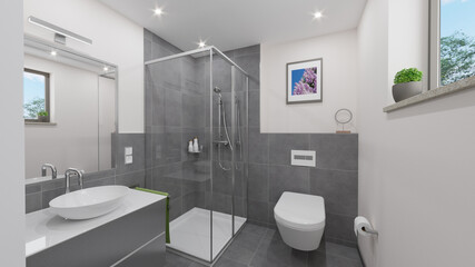 Badezimmer Illustration 3D Rendering Inneneinrichtung Immobilien