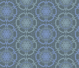 Vector flower pattern. Retro circle spring or summer floral pattern. Blue background with flowers.