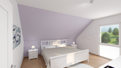 Schlafzimmer Illustration Wohnen Immobilien 3D-Rendering - obrazy, fototapety, plakaty