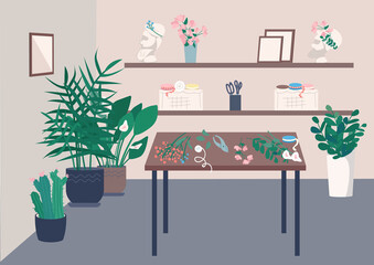 Florist studio flat color vector illustration