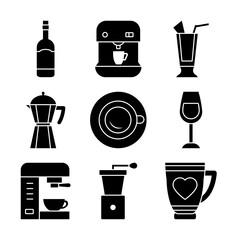 coffee machine and coffee drinks icon set, silhouette style