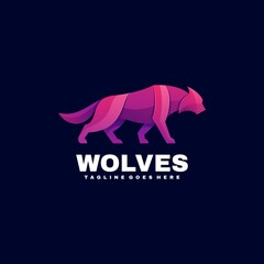 Vector Logo Illustration Wolves Gradient Colorful Style.