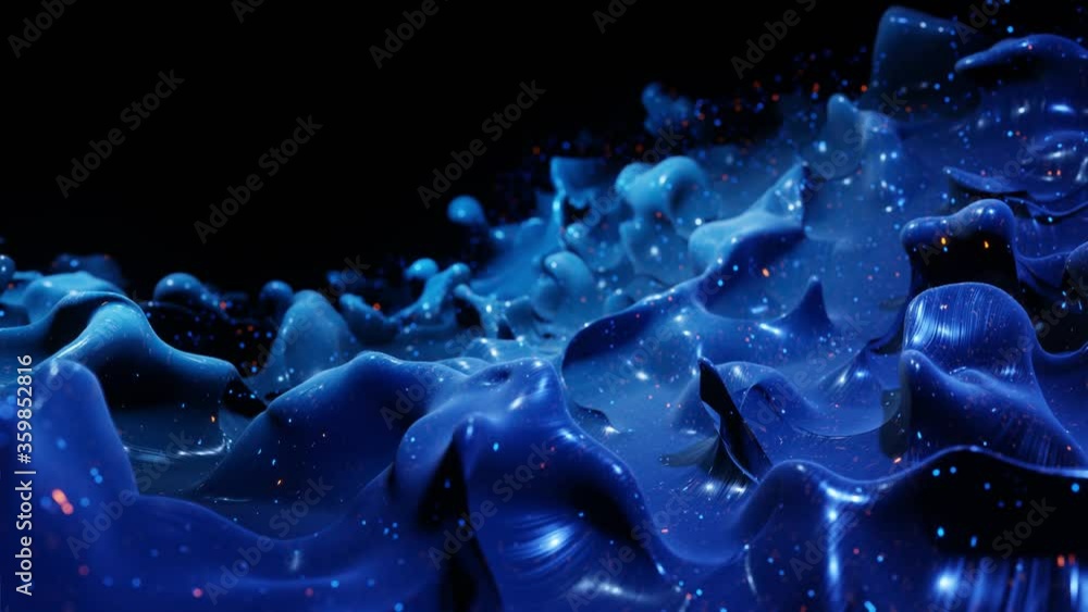 Poster smooth abstract animation of liquid gradient blue color in 4k. bright glossy paint surface as abstra