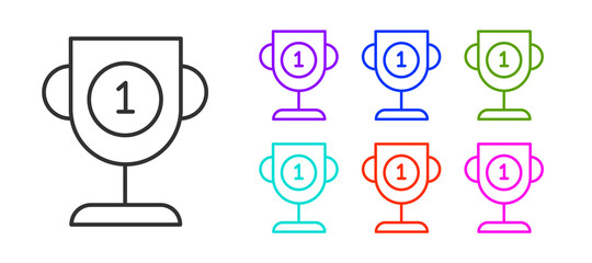 Black line Award cup icon isolated on white background. Winner trophy symbol. Championship or competition trophy. Sports achievement sign. Set icons colorful. Vector Illustration.