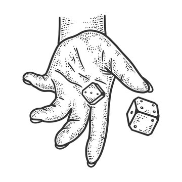 recommend clip art: hand rolls dice sketch engraving vector illustration. T-shirt apparel print design. Scratch board imitation. Black and white hand drawn image.