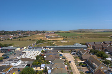 Fototapeta na wymiar Aerial view over Peacehaven in East Sussex looking north towards the countryside and south downs.