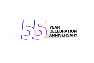 55 year anniversary, minimalist logo years, jubilee, greeting card. invitation. Blue & Red Colors vector illustration on White background - Vector