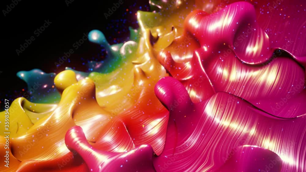 Poster smooth abstract animation of liquid gradient rainbow color in 4k. bright glossy paint surface as abs