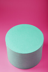 Round Box on pink background for gift.