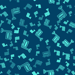 Green line Hanging sign with text Rent icon isolated seamless pattern on blue background. Signboard with text For Rent. Vector Illustration.