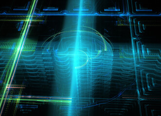 Dynamic curves ands color pattern. Fractal graphics. Science and technology concept.