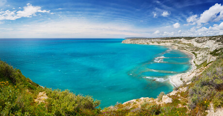 Fototapeta na wymiar landscape with sea and blue sky, Cyprus