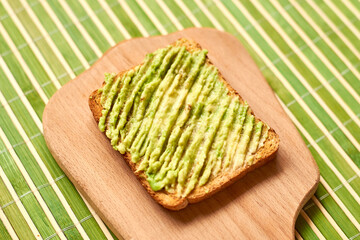 Toast with avocado on a green background.