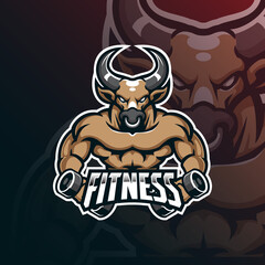 bull mascot logo design vector with modern illustration concept style for badge, emblem and tshirt printing. bull fitness illustration.