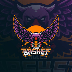 eagle mascot logo design vector with modern illustration concept style for badge, emblem and tshirt printing. angry eagle illustration with ball in hand.