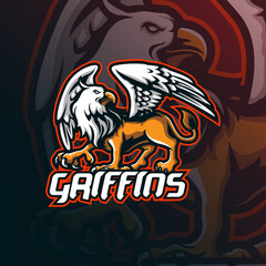 griffin mascot logo design vector with modern illustration concept style for badge, emblem and tshirt printing. griffin illustration for sport and esport team.