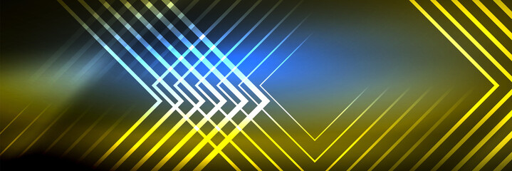 Shiny neon glowing techno lines, hi-tech futuristic abstract background template with square shapes