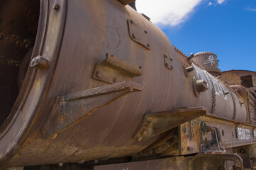 Salar de Uyuni, Uyuni Region, Bolivia - August 7th, 2018: Great Train Graveyard. Train Cemetery in the Bolivian desert