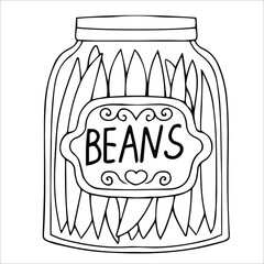 home canned food in jars pickled cucumbers canned beans   vector illustration isolated on white background