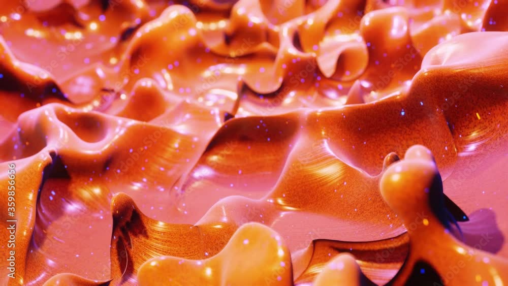 Poster smooth abstract animation of liquid gradient red orange in 4k. bright glossy paint surface as abstra