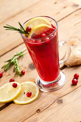 cranberry drink on the wood board