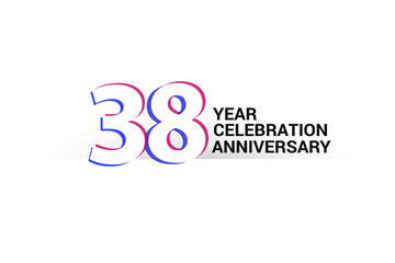 38 year anniversary, minimalist logo years, jubilee, greeting card. invitation. Blue & Red Colors vector illustration on White background - Vector