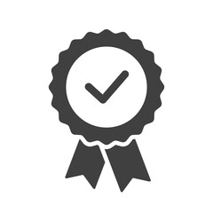 Certified or approved ribbon with checkmark. Approval check vector icon isolated.