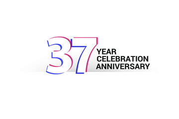 37 year anniversary, minimalist logo years, jubilee, greeting card. invitation. Blue & Red Colors vector illustration on White background - Vector