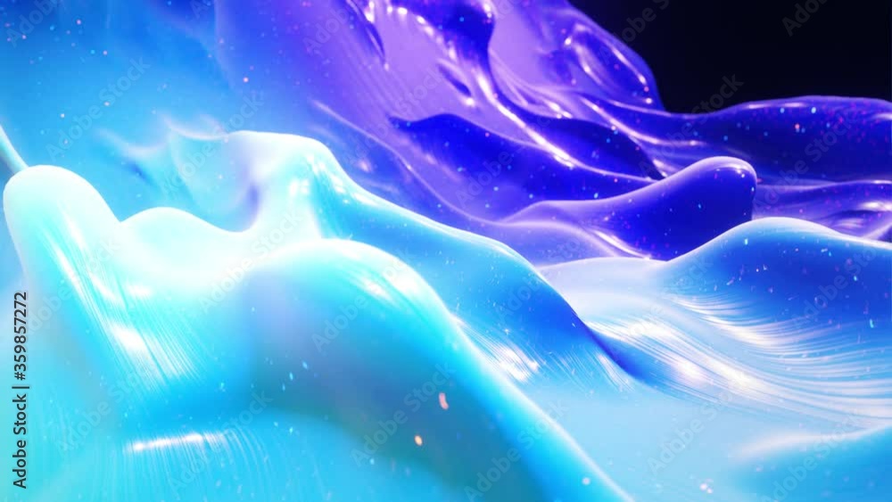 Poster smooth abstract animation of liquid gradient blue color in 4k. bright glossy paint surface as abstra