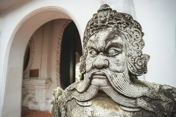Chinese ancient warrior sculpture in Wat Phra Pathomchedi.