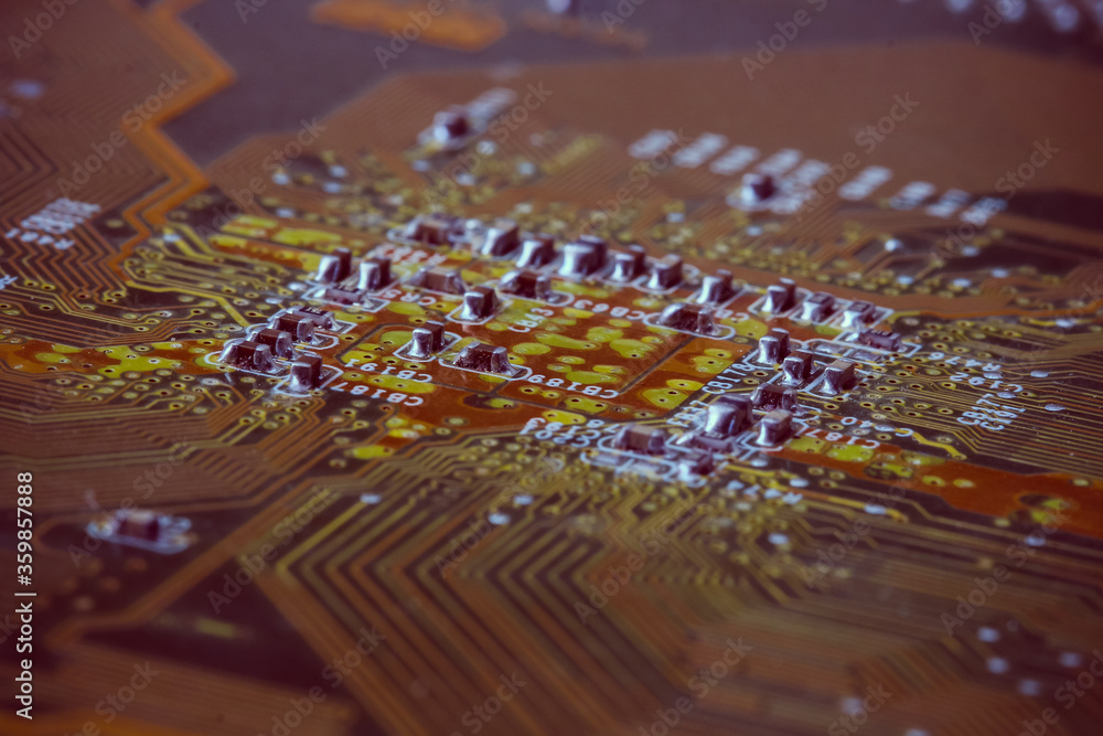 Wall mural electronics circuit board background , close-up.