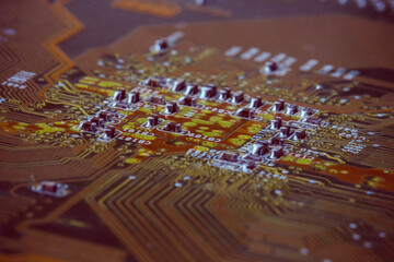 Obraz premium Electronics Circuit board background , close-up.