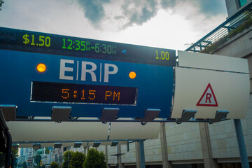 SINGAPORE, SINGAPORE - FEBRUARY 01, 2018: Close up of ERP system on street at downtown Orchard in Singapore