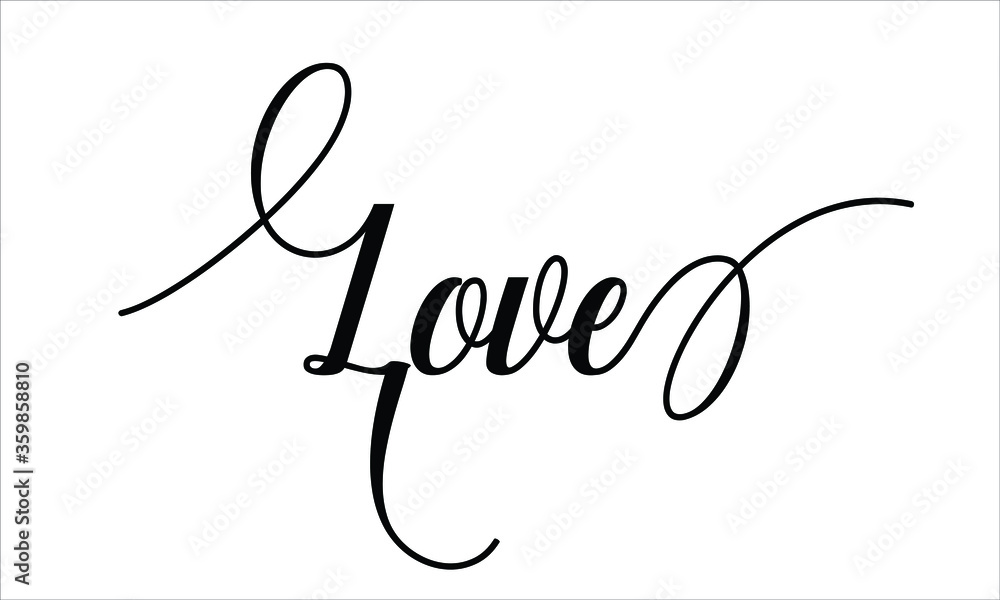 Poster love calligraphic cursive typographic text on white background