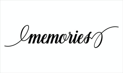memories Calligraphic Cursive Typographic Text on White Background
