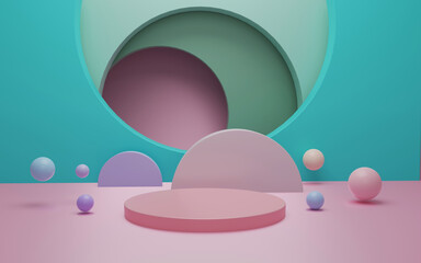 Minimal scene with geometrical forms for product display. 3D rendering.