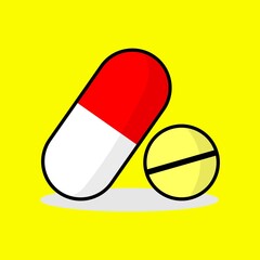 Vector icon of drugs, capsules and tablets.