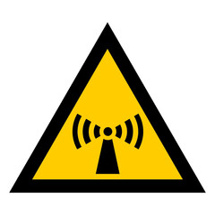 Yellow triangle attention electromagnetic radiation. Radiation hazard. Sign  isolated on white background