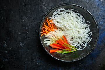 rice noodles pho glass noodle Asian vermicelli Menu concept serving size food background top view...