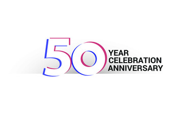50 year anniversary, minimalist logo years, jubilee, greeting card. invitation. Blue & Red Colors vector illustration on White background - Vector